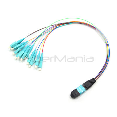 MPO Patch Cord MTP to LC Cable with 12 Core Ribbon Fiber 0.9mm Cable and 12 Color Fanout